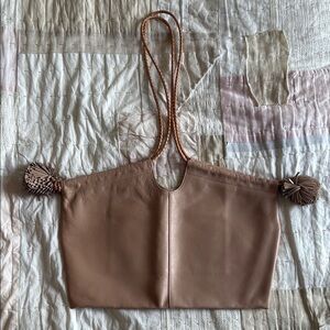 Ulla Johnson Maite Pom Pom Neutral Pink Leather Tote Bag